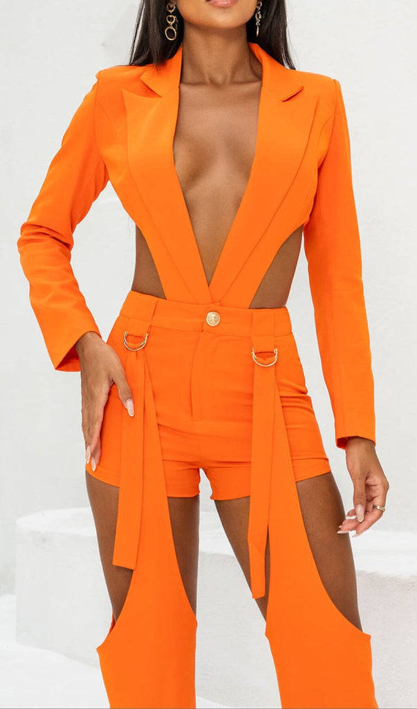 CUTOUT BACKLESS THREE PIECE SET IN ORANGE DRESS STYLE OF CB 