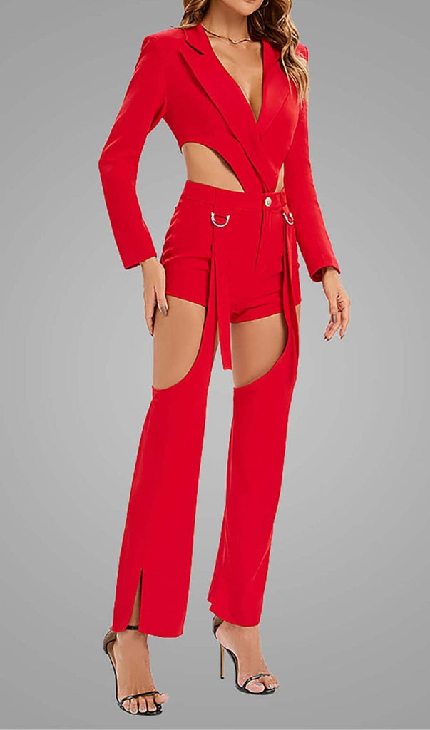 CUTOUT BACKLESS THREE PIECE SET IN RED DRESS STYLE OF CB 