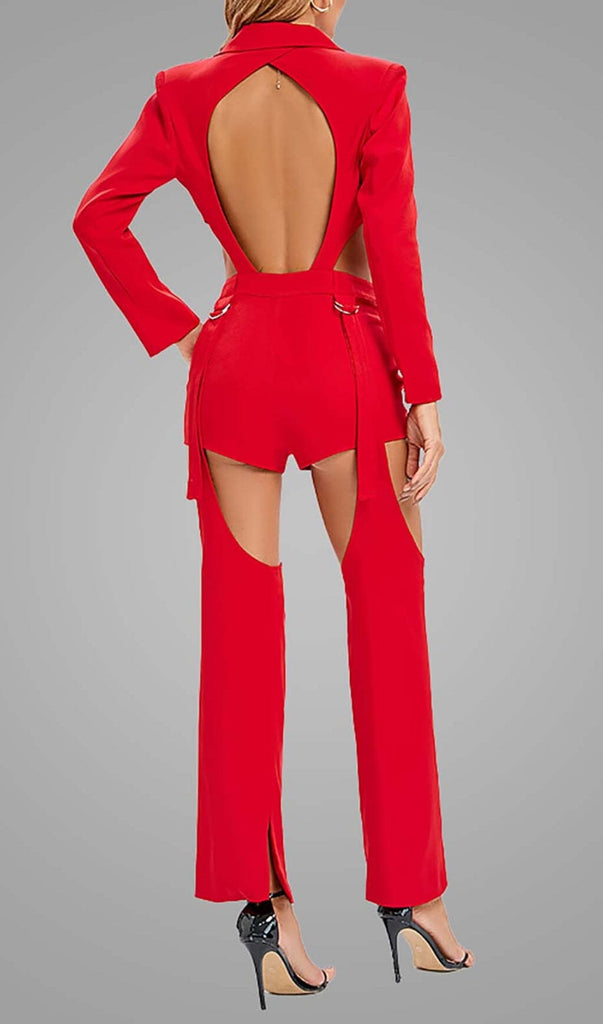 CUTOUT BACKLESS THREE PIECE SET IN RED DRESS STYLE OF CB 