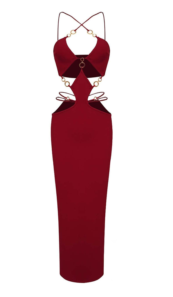 CUTOUT CHAIN MAXI DRESS IN RED DRESS OH CICI 