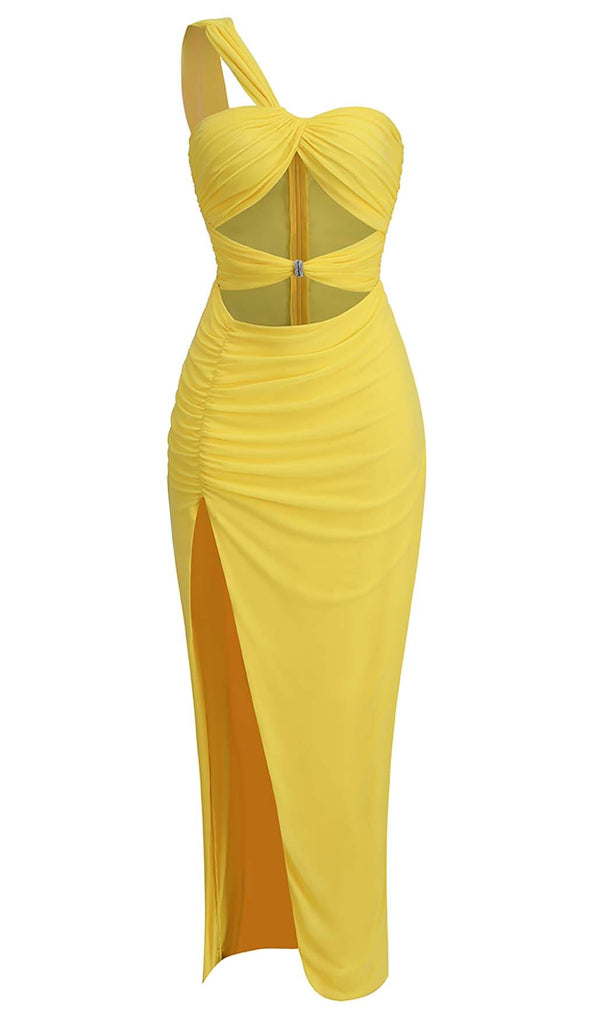 CUTOUT ONE-SHOULDER MIDI DRESS IN LEMON DRESS OH CICI 