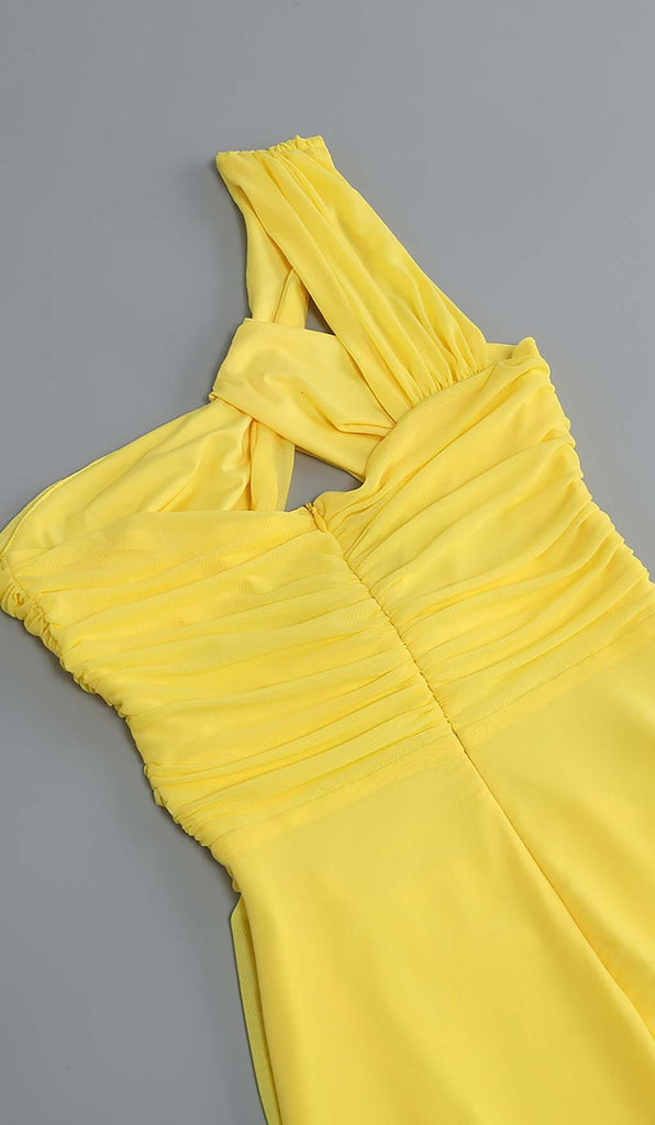 CUTOUT ONE-SHOULDER MIDI DRESS IN LEMON DRESS OH CICI 