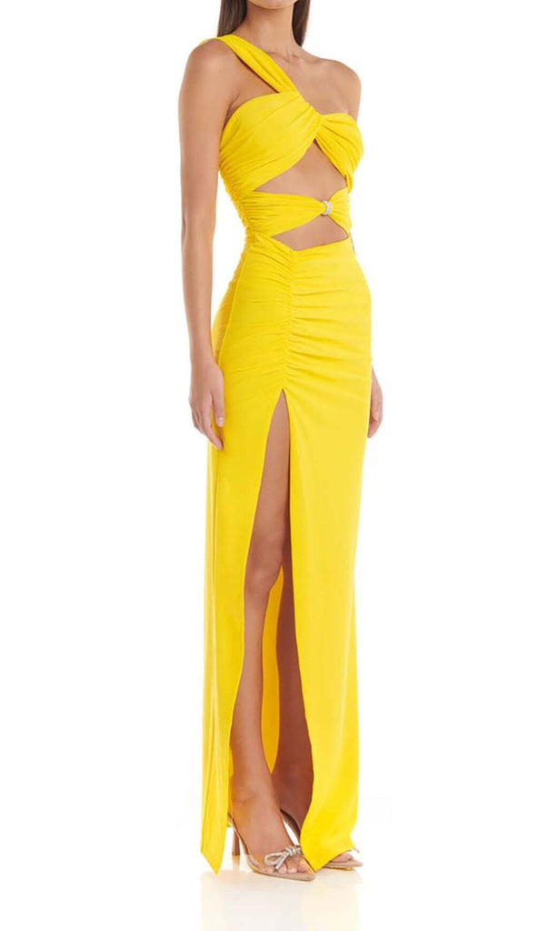 CUTOUT ONE-SHOULDER MIDI DRESS IN LEMON DRESS OH CICI 