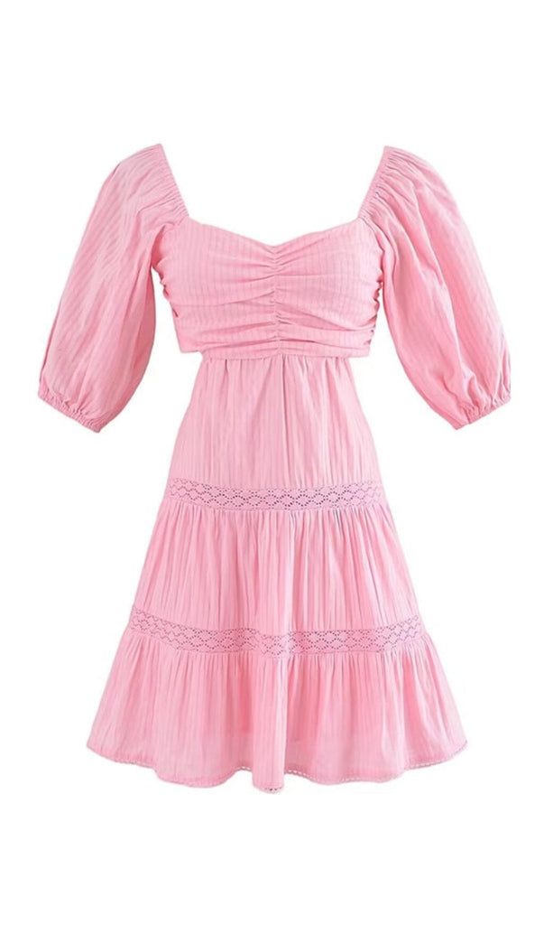 PUFF SLEEVE LACE MINI DRESS IN PINK DRESS oh cici 