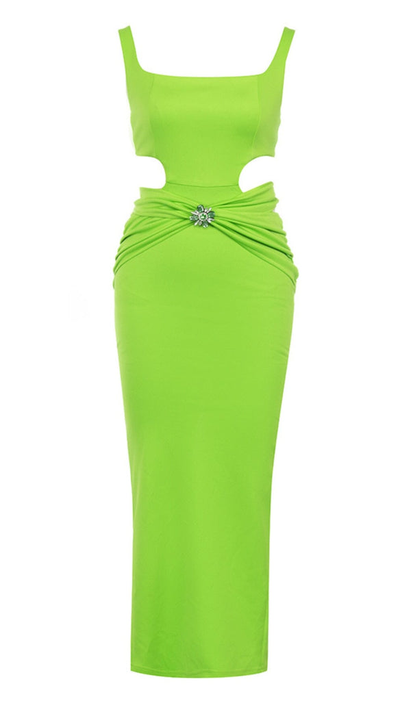 CUT OUT SPLIT MIDI DRESS IN LIME OH CICI 