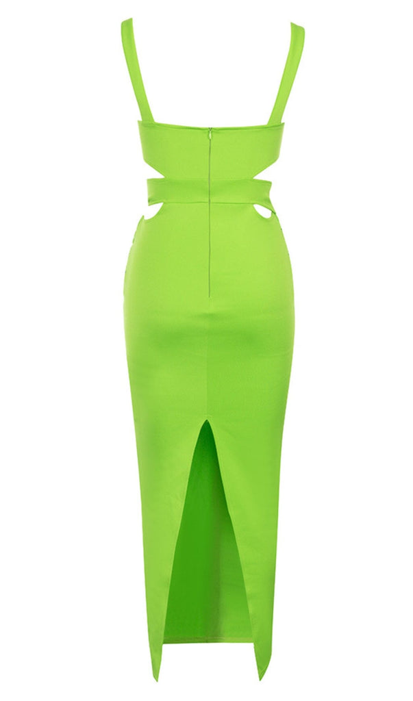 CUT OUT SPLIT MIDI DRESS IN LIME OH CICI 