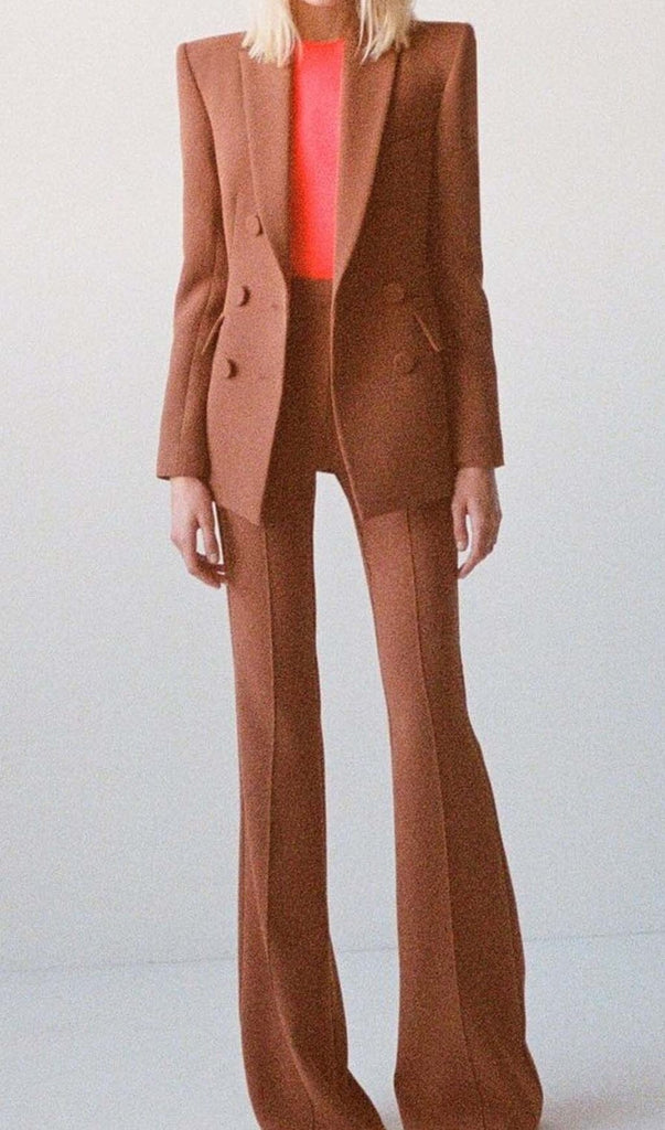 DOUBLE-BREASTED WIDE LEG JACKET SUIT IN BROWN DRESS OH CICI 