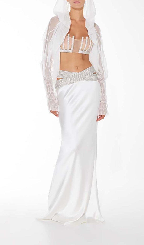 EMBELLISHED PERSPECTIVE TWO PIECE SET IN WHITE DRESS OH CICI