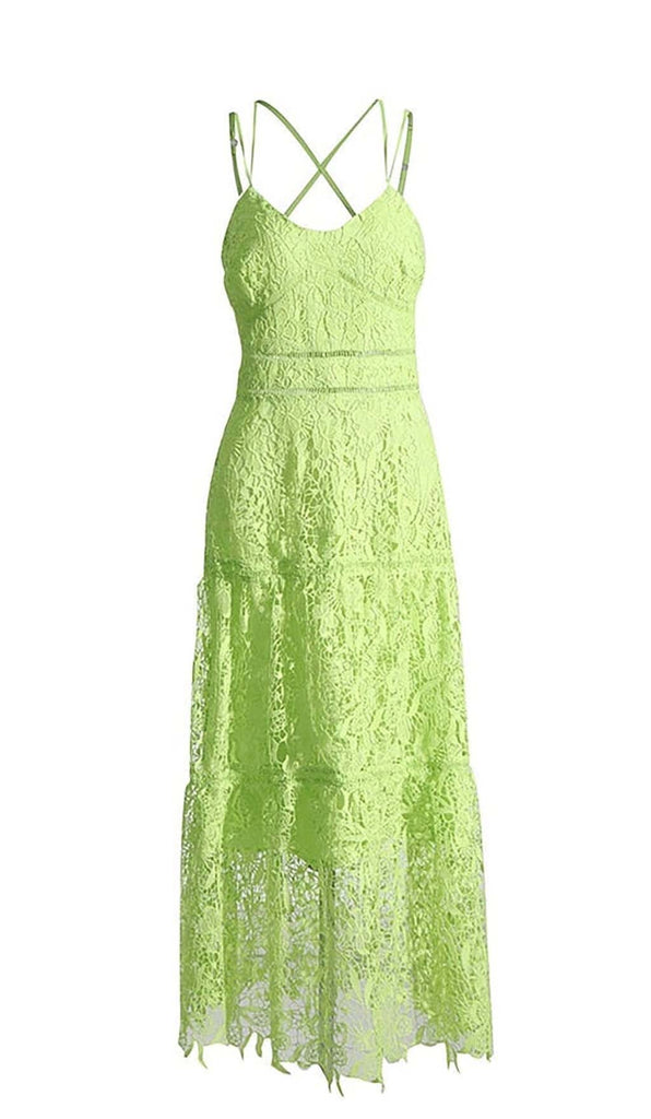 EMBROIDERY STRAPPY MIDI DRESS IN GREEN DRESS OH CICI 