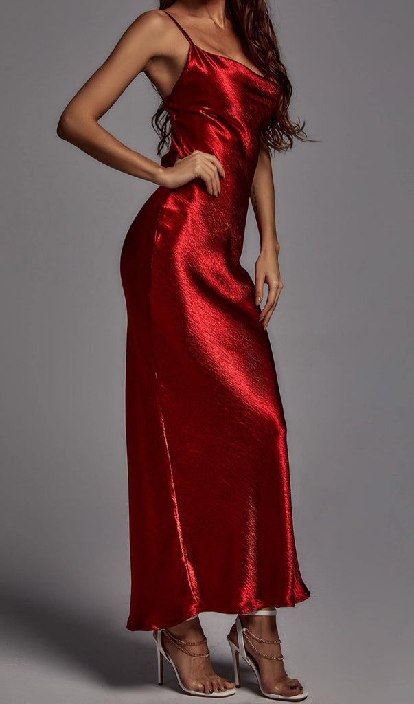 RED STRAPPY METALLIC MAXI DRESS-Dresses-Oh CICI SHOP