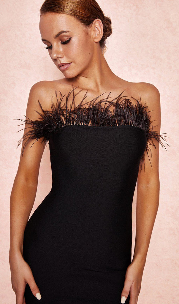 FEATHER STRAPLESS DRESS-Dresses-Oh CICI SHOP