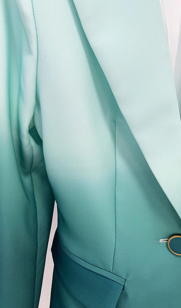 FLARE TROUSERS JACKET SUIT IN OMBRE GREEN DRESS STYLE OF CB 