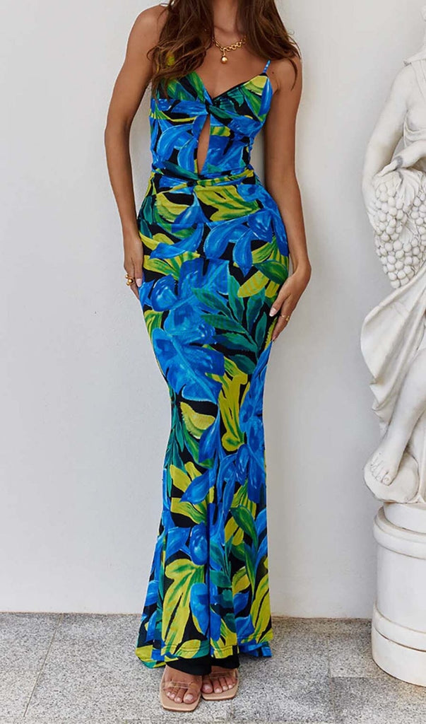 FLORAL BACKLESS MAXI DRESS IN BLUE DRESS OH CICI 