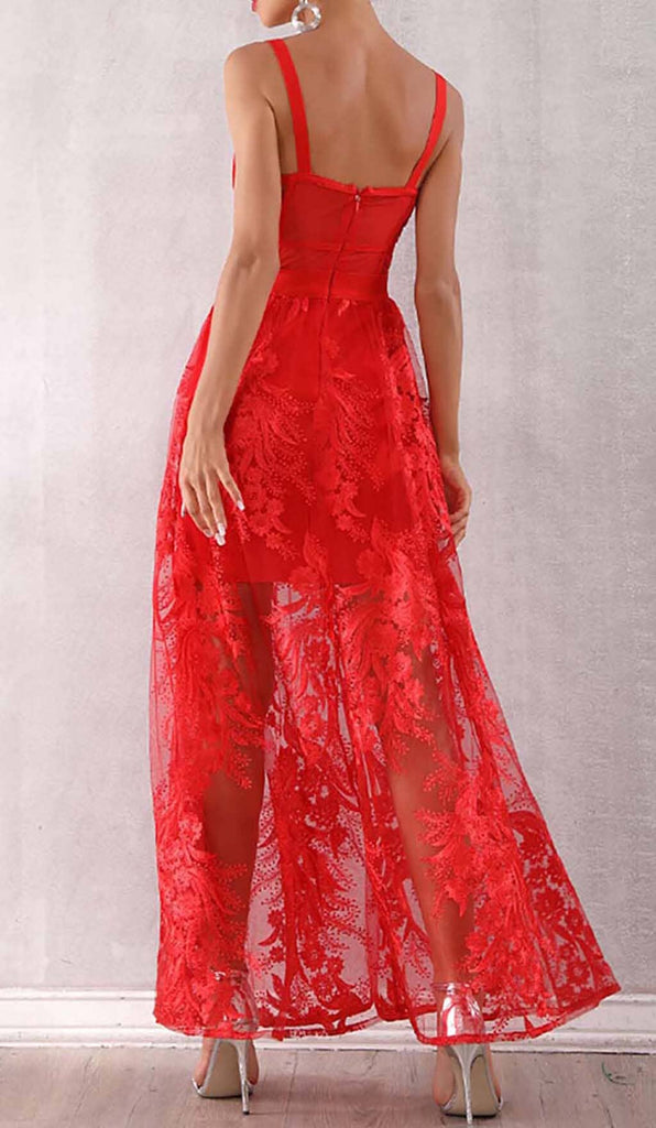 FLORAL CORSET LACE MAIX DRESS IN RED DRESS STYLE OF CB 