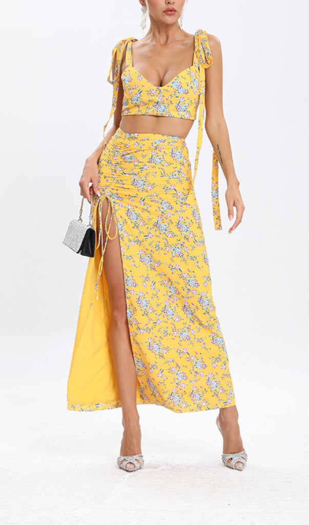 FLORAL DESIGN TWO PIECE SET IN YELLOW DRESS OH CICI 