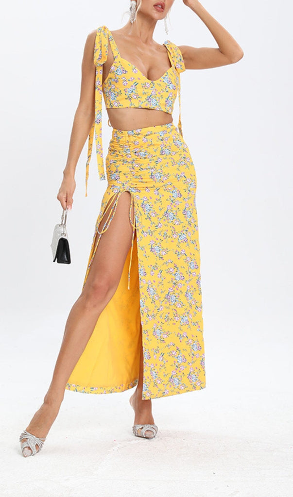 FLORAL DESIGN TWO PIECE SET IN YELLOW DRESS OH CICI 