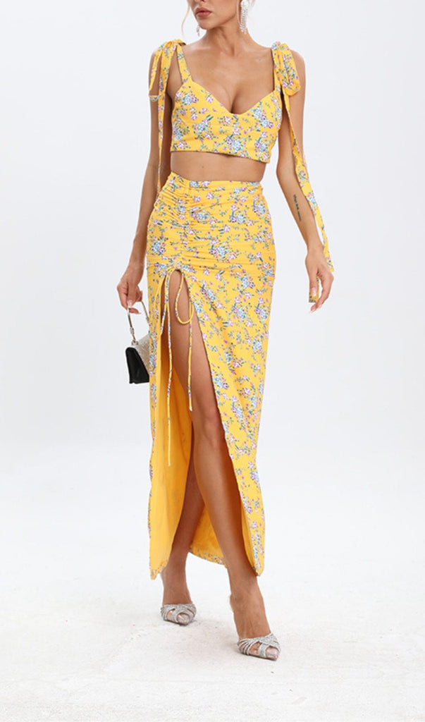 FLORAL DESIGN TWO PIECE SET IN YELLOW DRESS OH CICI 