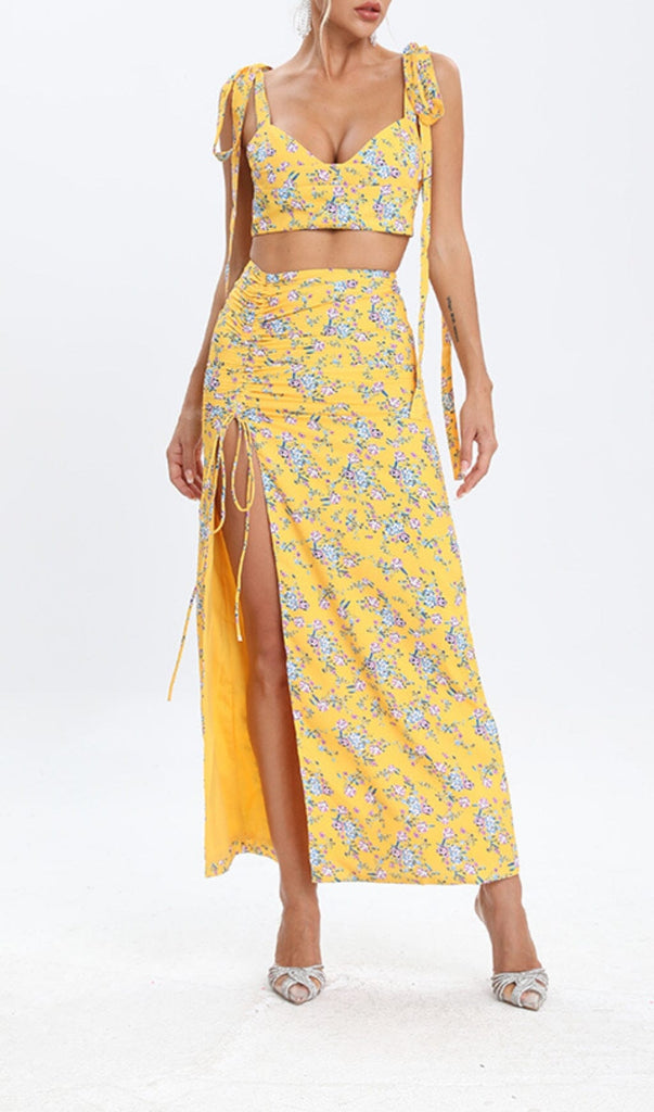 FLORAL DESIGN TWO PIECE SET IN YELLOW DRESS OH CICI 