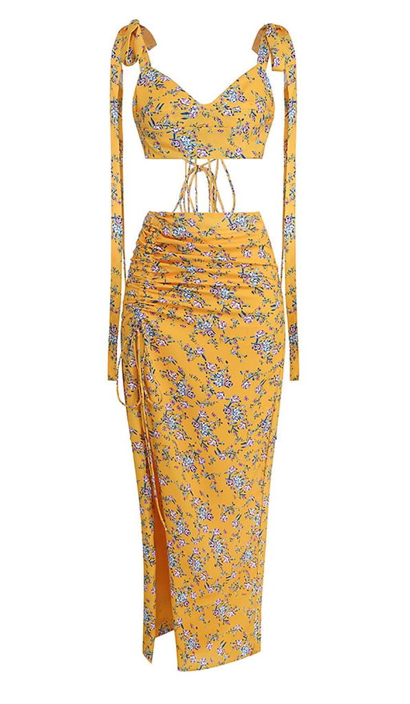 FLORAL DESIGN TWO PIECE SET IN YELLOW DRESS OH CICI 