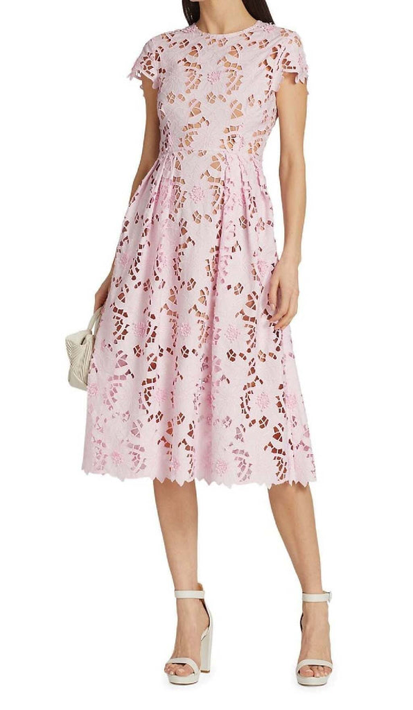 FLORAL LACE EMBROIDERED MIDI DRESS IN PINK DRESS ohcici 