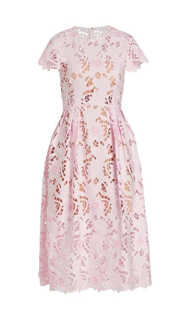 FLORAL LACE EMBROIDERED MIDI DRESS IN PINK DRESS ohcici 