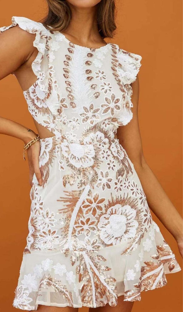 FLORAL LACE MINI DRESS IN WHITE OH CICI 