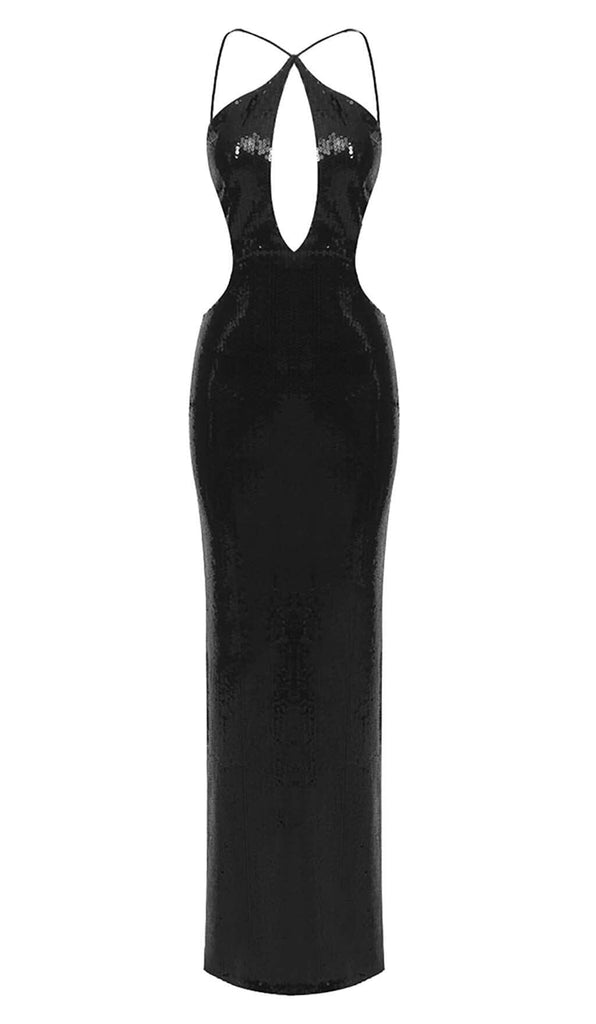 FRONT CUTOUT BACKLESS MAXI DRESS IN BLACK DRESS ohcici 