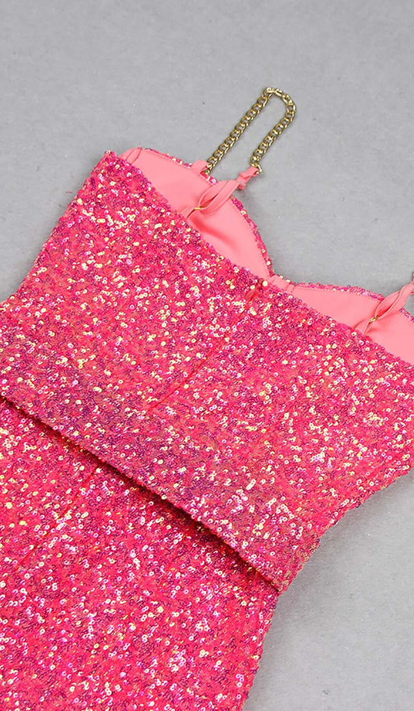 GLITTER FLARED TROUSER JUMPSUIT IN PINK DRESS OH CICI