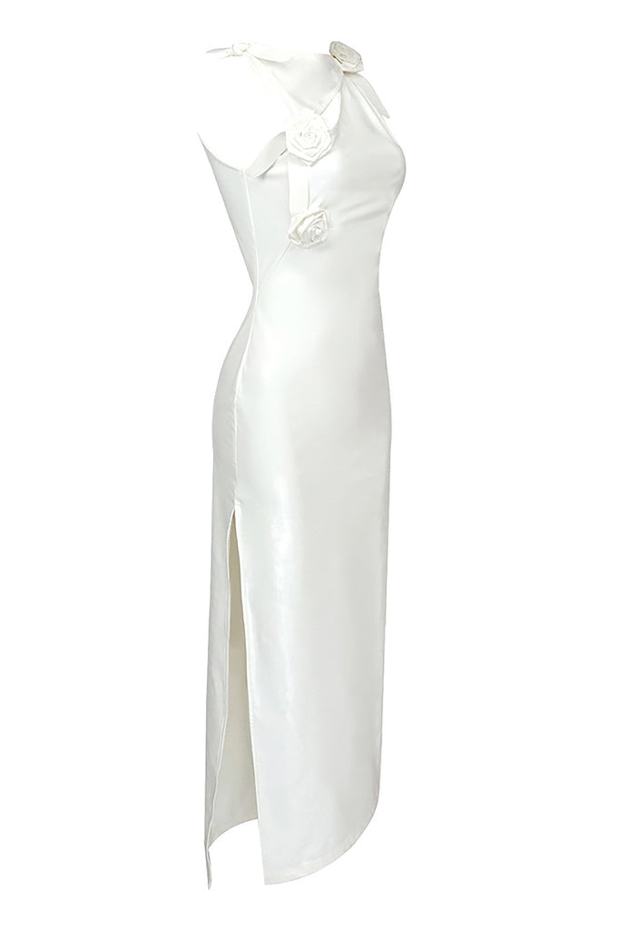 GLAM WITH EDGY SKINTIGHT LATEX GOWN IN WHITE-LEATHERETTE PIECES-Oh CICI SHOP