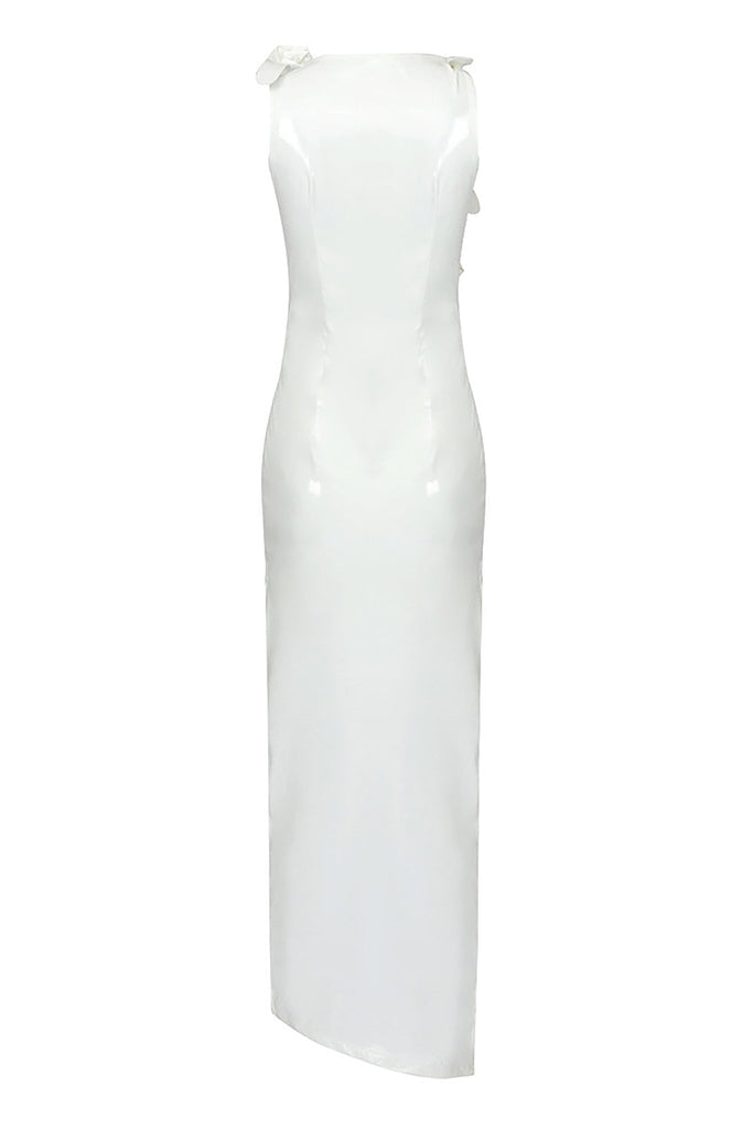 GLAM WITH EDGY SKINTIGHT LATEX GOWN IN WHITE-LEATHERETTE PIECES-Oh CICI SHOP