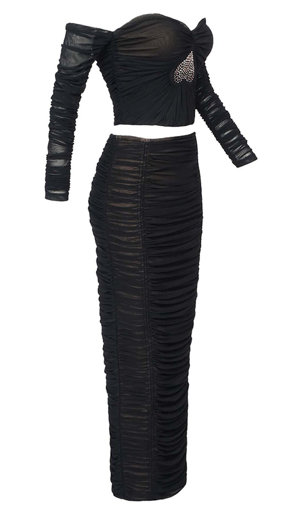 HEART EMBELLISHED TWO PIECE SET IN BLACK OH CICI 