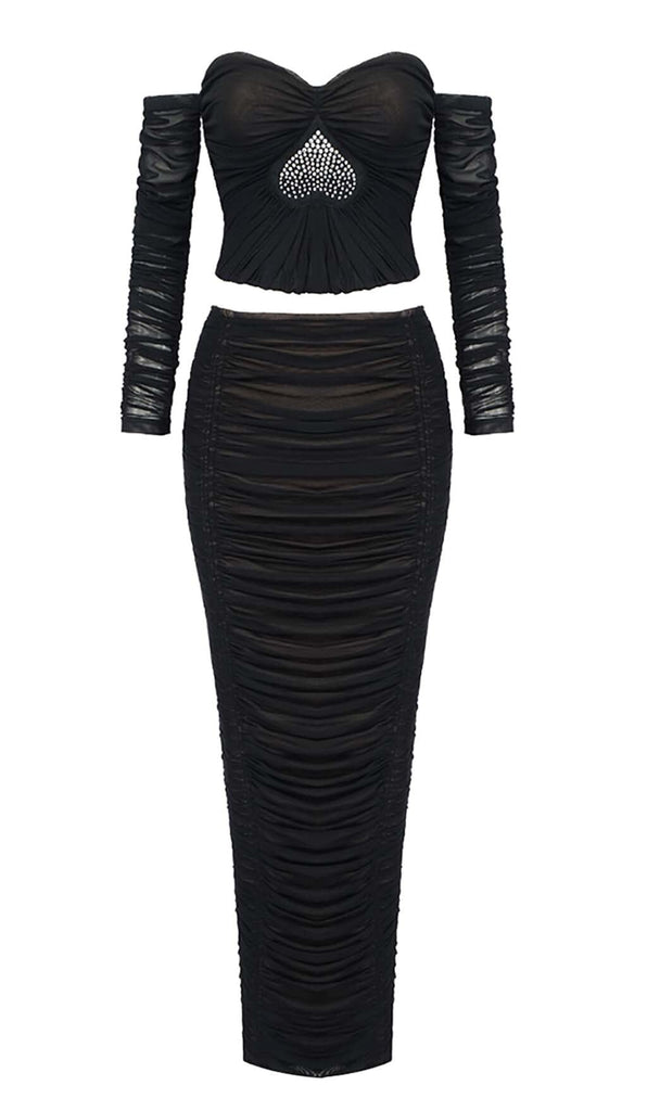 HEART EMBELLISHED TWO PIECE SET IN BLACK OH CICI 