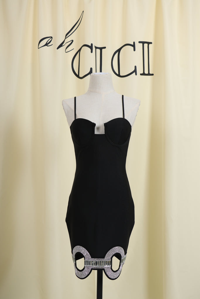 BLACK CRYSTAL BANDAGE MINI DRESS-Dresses-Oh CICI SHOP