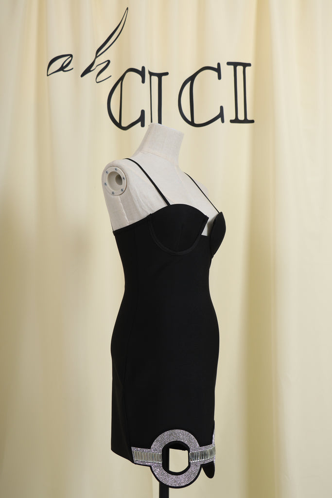 BLACK CRYSTAL BANDAGE MINI DRESS-Dresses-Oh CICI SHOP