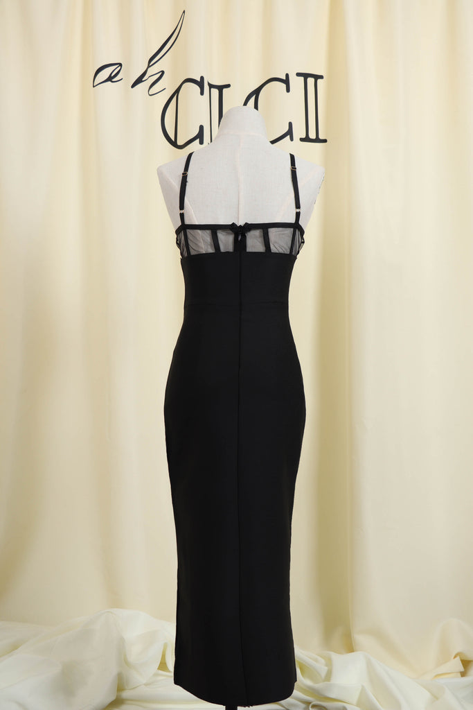 BLACK CRYSTAL CUTOUT MIDI BANDAGE DRESS-Dresses-Oh CICI SHOP