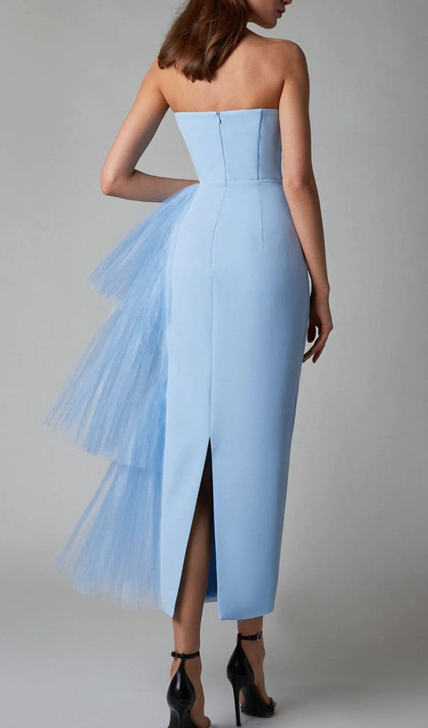 MESH STITCHED DRESS IN LIGHT BLUE-Oh CICI SHOP