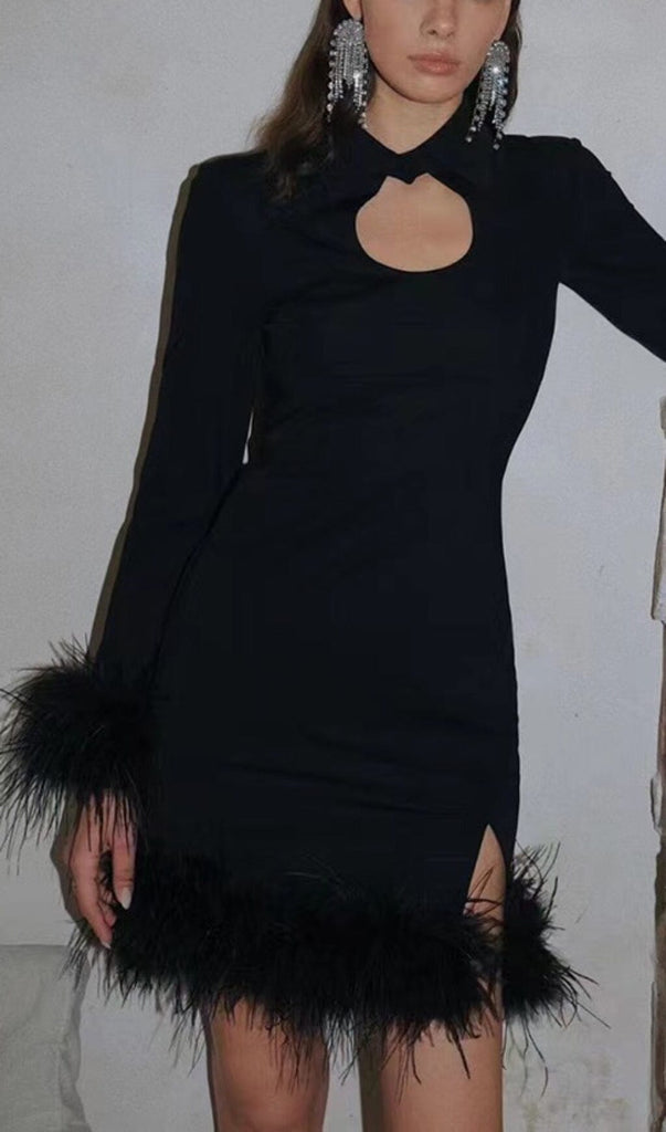 FEATHER STITCHED DRESS IN BLACK-Oh CICI SHOP