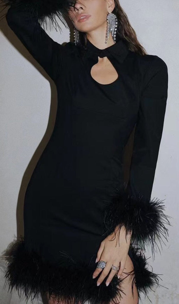 FEATHER STITCHED DRESS IN BLACK-Oh CICI SHOP