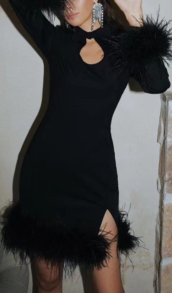 FEATHER STITCHED DRESS IN BLACK-Oh CICI SHOP