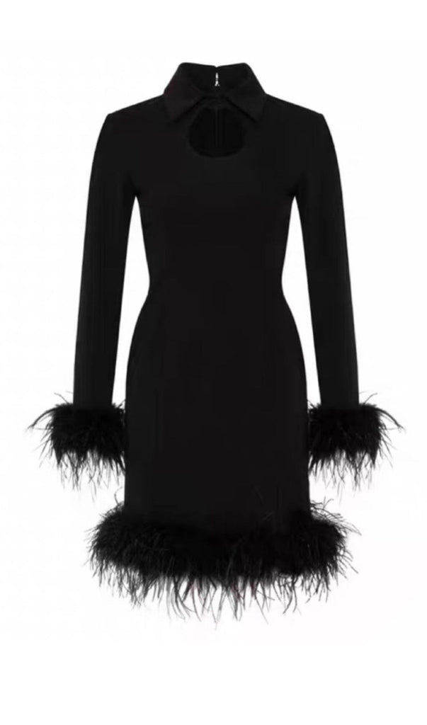 FEATHER STITCHED DRESS IN BLACK-Oh CICI SHOP