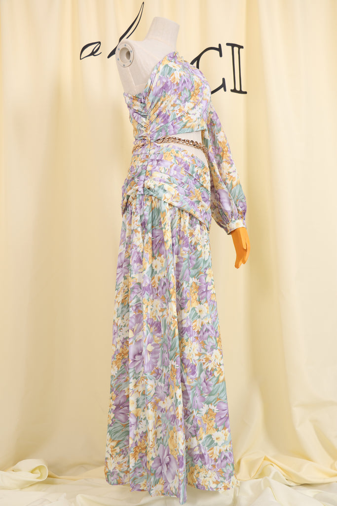 FLORAL PRINT LONG SLEEVE MAXI DRESS-Dresses-Oh CICI SHOP