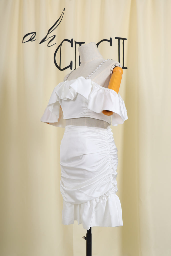 WHITE OFF SHOULDER MINI DRESS-Suits-Oh CICI SHOP