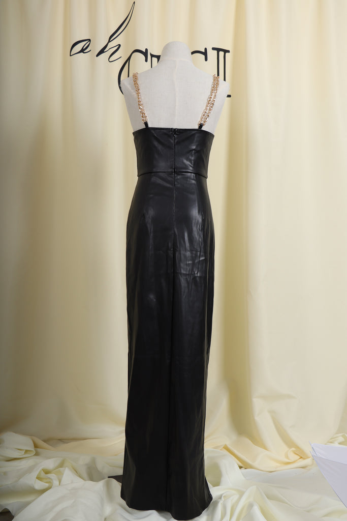 BLACK HIGH SLIT DEEP V NECK MAXI DRESS-Dresses-Oh CICI SHOP