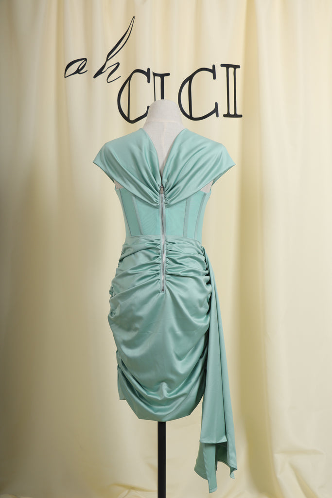 GREEN RUCHED CORSET MINI DRESS-Dresses-Oh CICI SHOP