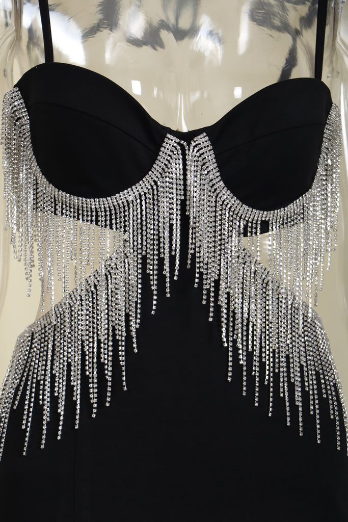 BLACK DIAMOND TASSEL SLIT MAXI DRESS-Dresses-Oh CICI SHOP