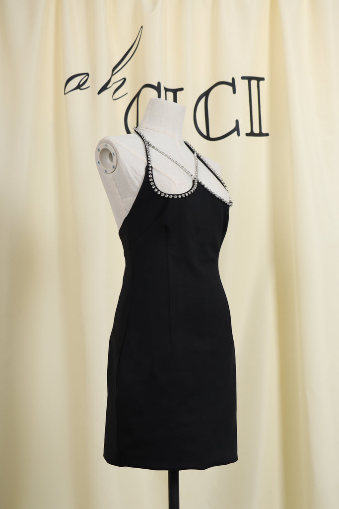 BLACK HALTER STRAPLESS BANDAGE MINI DRESS-Dresses-Oh CICI SHOP