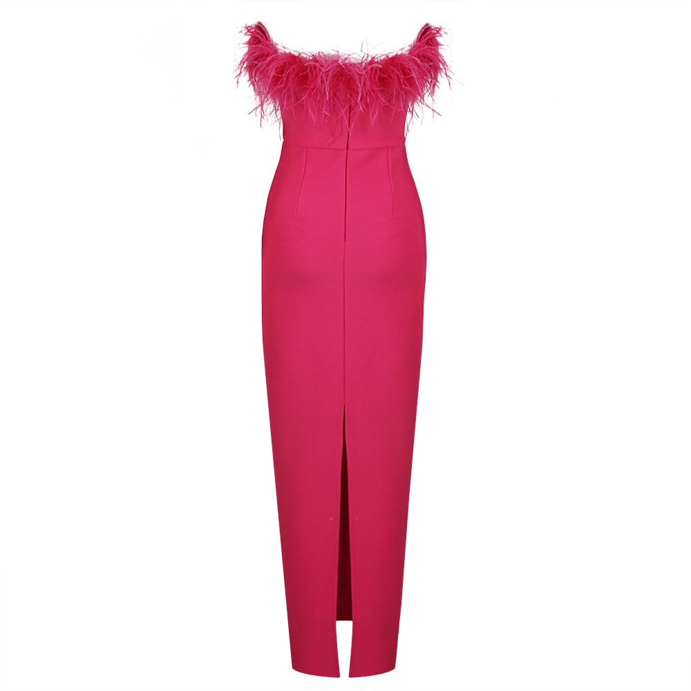 FEATHER BODYCON MAXI DRESS IN PINK-DRESS-Oh CICI SHOP