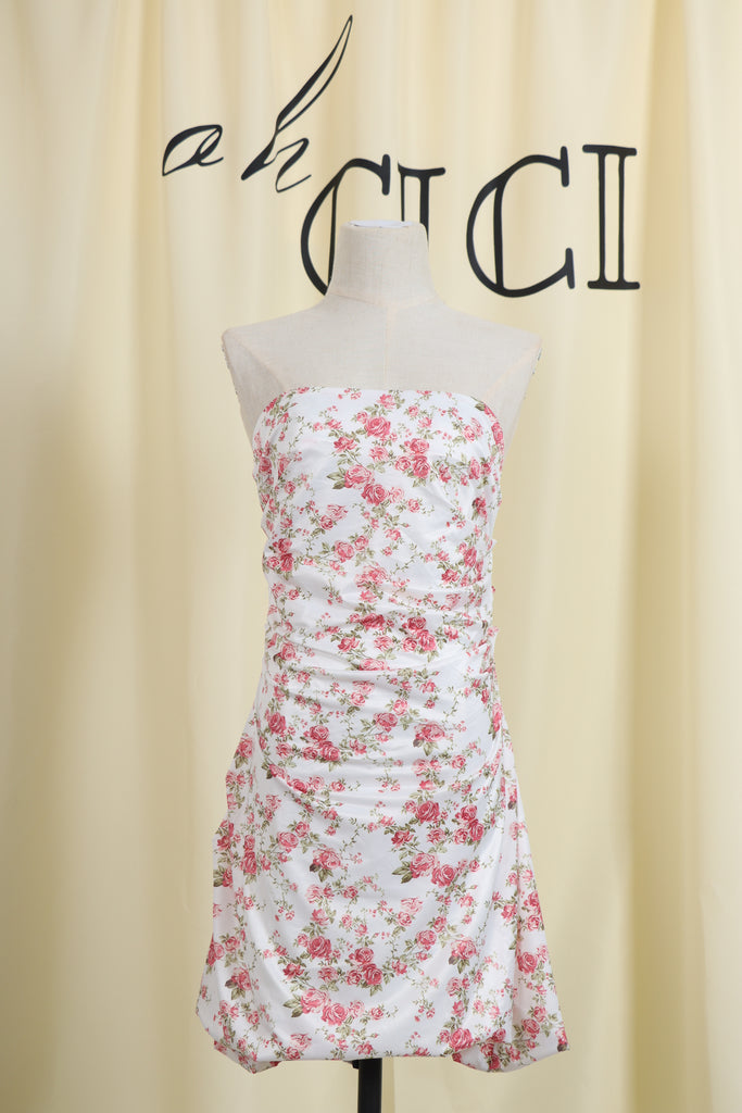 WHITE ROSE PRINT MINI DRESS-Dresses-Oh CICI SHOP