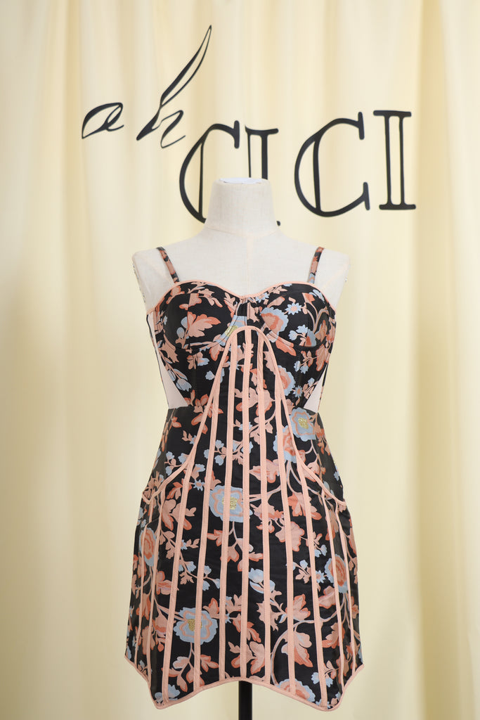 FLORAL JACQUARD MINI DRESS-Dresses-Oh CICI SHOP