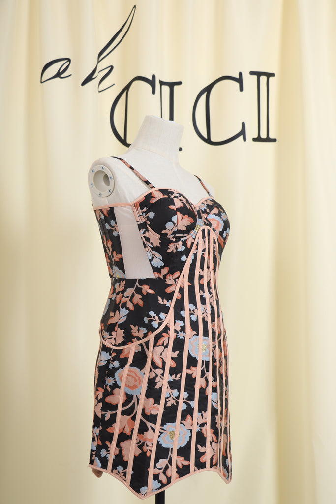 FLORAL JACQUARD MINI DRESS-Dresses-Oh CICI SHOP